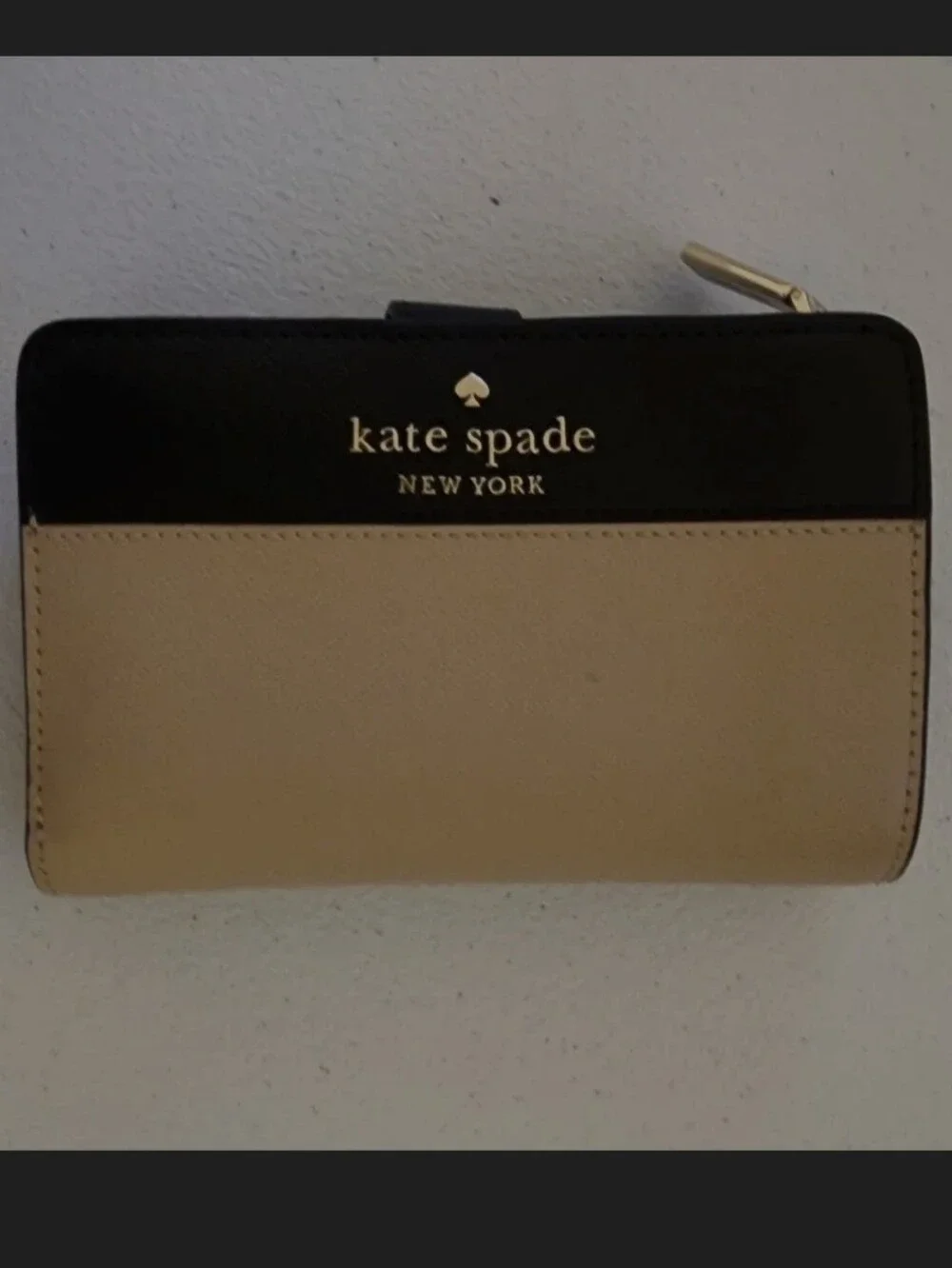 Kate spade Staci Colorblock Small Zip Around Wallet Warm Beige Black